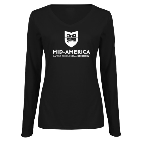  Womens Black Long Sleeve V Neck Tee  - MABT Seminary Stacked