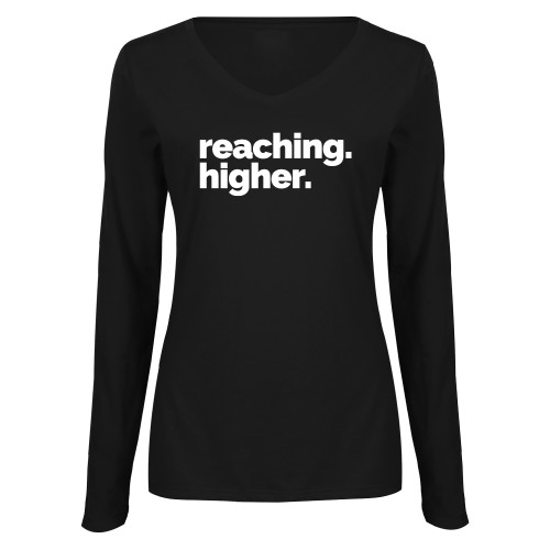  Womens Black Long Sleeve V Neck Tee  - reaching higher