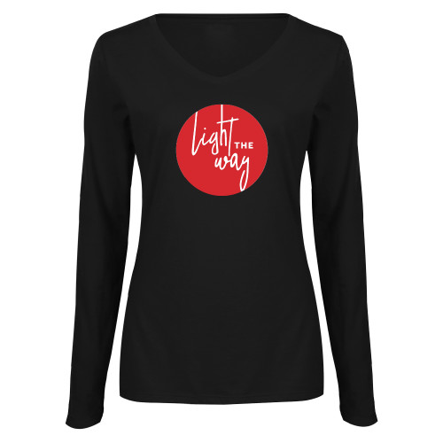  Womens Black Long Sleeve V Neck Tee  - Light the Way