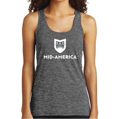  Womens Performance Grey/Black Heather Tank - Mid America Stacked