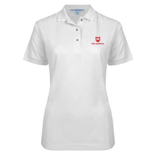  Womens Silk Touch White Pique Polo - Mid America Stacked