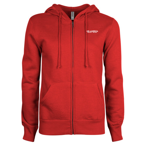  ENZA Womens Red Fleece Full Zip Hoodie - MA Seminary and College Wordmark