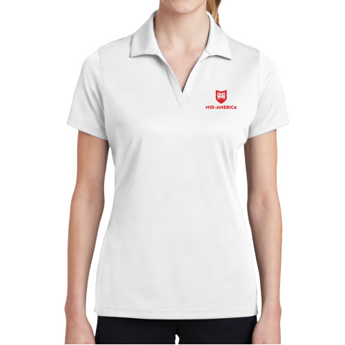  Womens White Dry Mesh Polo - Mid America Stacked