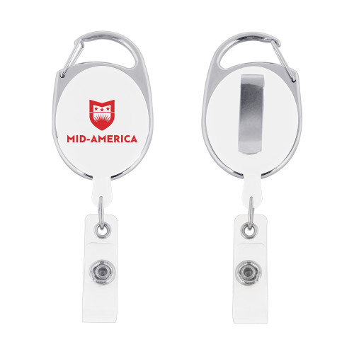  White Oval Retractable Badge Holder w/Clip - Mid America Stacked