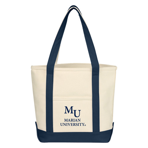  Cotton Canvas Natural/Navy Tote Bag - Primary Mark Stacked