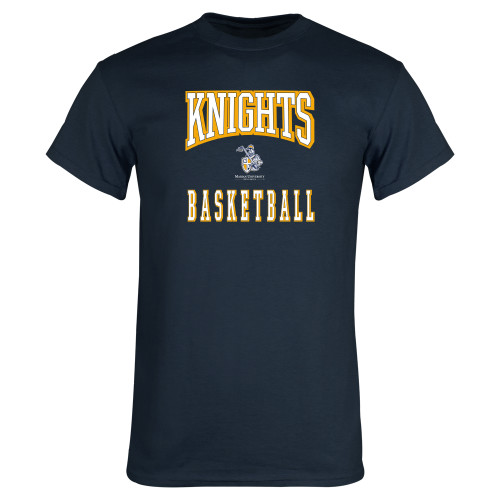  Navy T Shirt - Marian University Knights Basketball Block Text