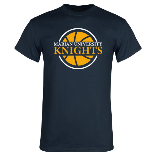  Navy T Shirt - Marian University Knights Basketball Minimalist Ball