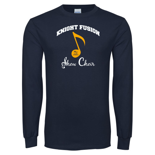  Navy Long Sleeve T-Shirt - Knight Fusion Arched over Music Note