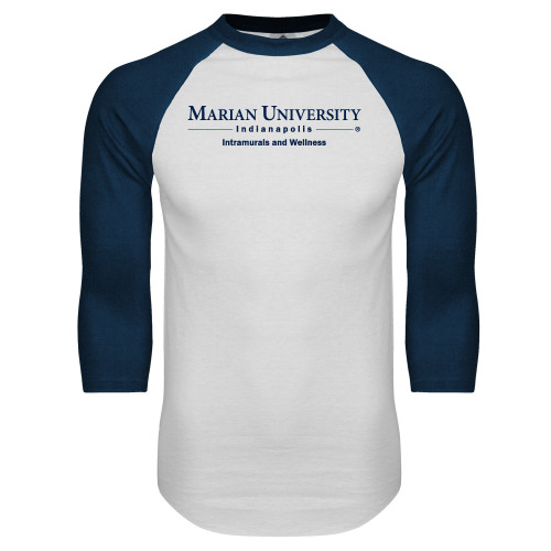  White/Navy Raglan Baseball T Shirt - Intramurals and Wellness