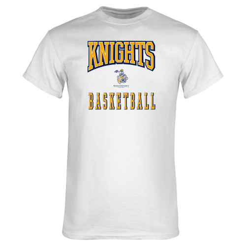  White T Shirt - Marian University Knights Basketball Block Text