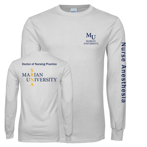  White Long Sleeve T Shirt - Primary Mark Stacked