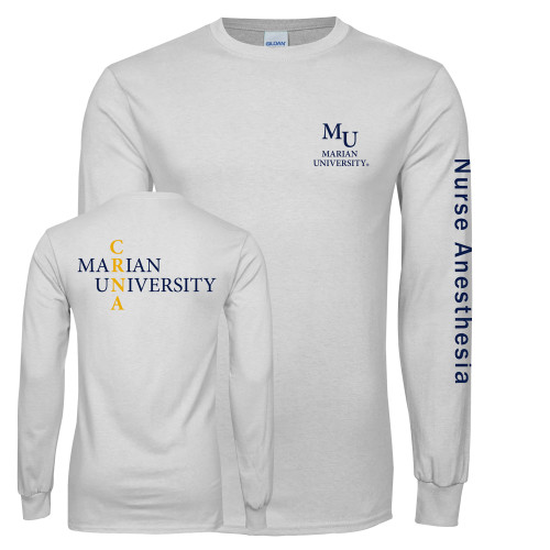  White Long Sleeve T Shirt - Primary Mark Stacked