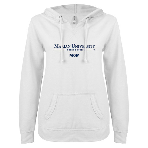  ENZA Womens White V Notch Raw Edge Fleece Hoodie - Mom