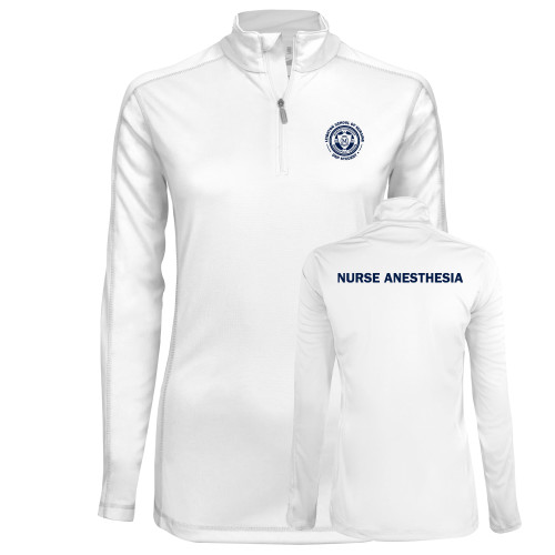  Syntrel Womens White Interlock 1/4 Zip - Leighton School of Nursing