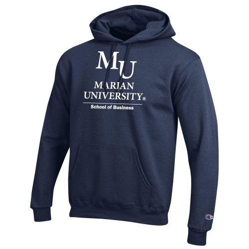 Champion Navy Fleece Hoodie - Byrum  School of Business Stacked