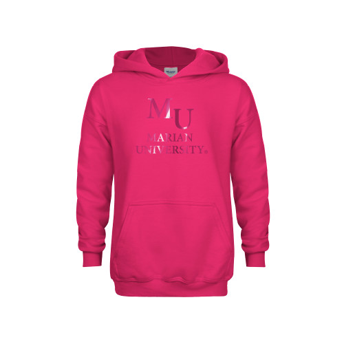 Youth Hot Pink Fleece Hoodie - Primary Mark Stacked Foil