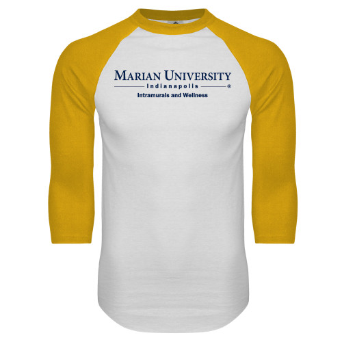  White/Gold Raglan Baseball T Shirt - Intramurals and Wellness