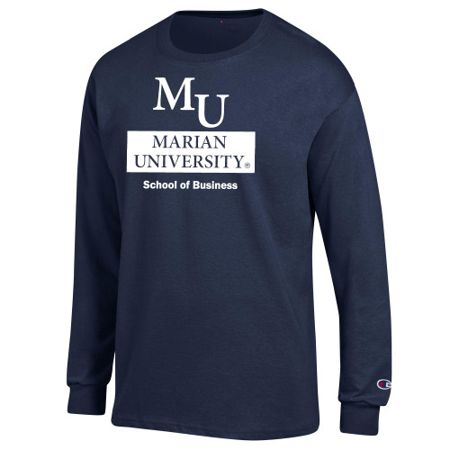  Champion Navy Long Sleeve T Shirt - Byrum  School of Business Stacked Color Blocked