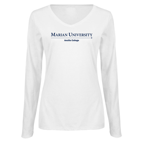  Womens White Long Sleeve V Neck Tee - Ancilla College