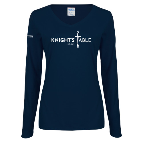 Womens Navy Long Sleeve V Neck Tee - Knights Table