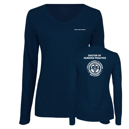  Womens Navy Long Sleeve V Neck Tee - Family Nurse Practice