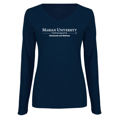  Womens Navy Long Sleeve V Neck Tee - Intramurals and Wellness