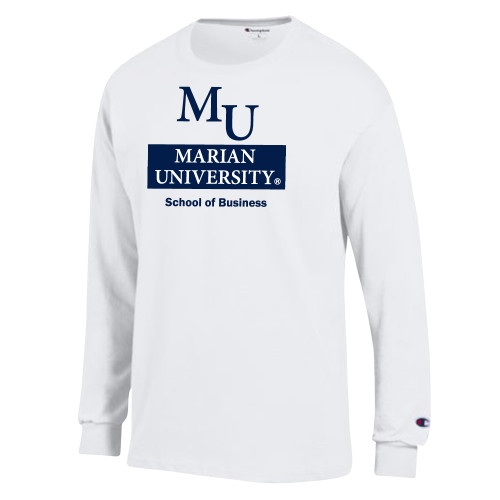  Champion White Long Sleeve T Shirt - Byrum  School of Business Stacked Color Blocked