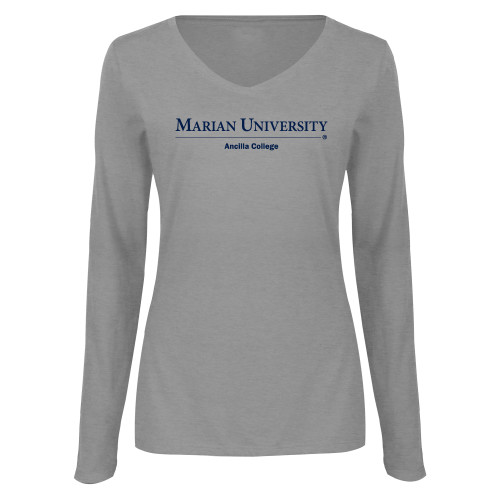  Womens Grey Long Sleeve V Neck Tee  - Ancilla College
