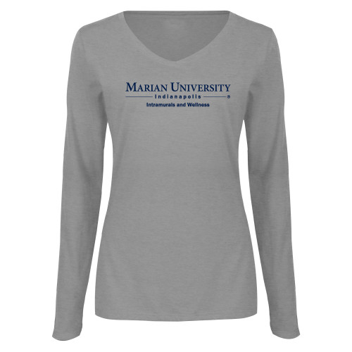  Womens Grey Long Sleeve V Neck Tee  - Intramurals and Wellness
