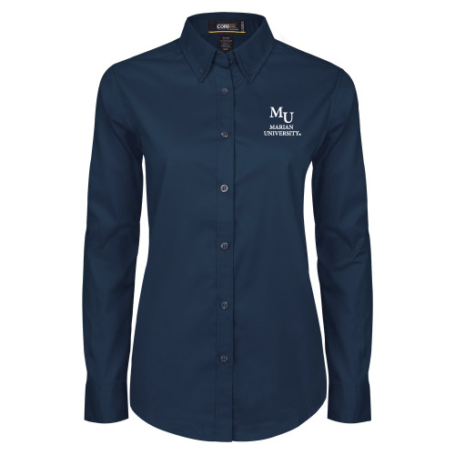  Womens Navy Twill Button Down Long Sleeve  - Primary Mark Stacked