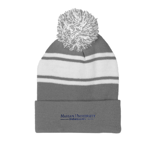  Grey/White Two Tone Knit Pom Beanie w/Cuff - Primary Mark