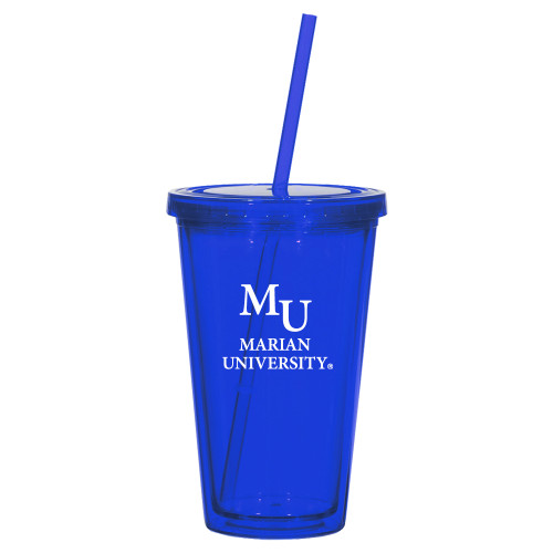  Madison Double Wall Blue Tumbler w/Straw 16oz - Primary Mark Stacked