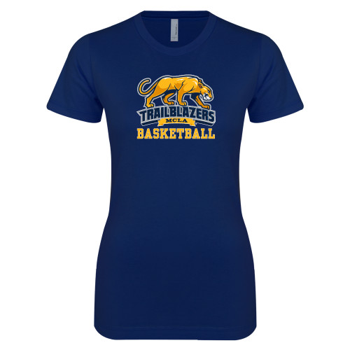  Next Level Womens Navy Boyfriend Tee - Basketball
