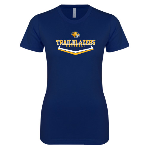  Next Level Womens Navy Boyfriend Tee - Baseball Plate Design