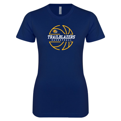  Next Level Womens Navy Boyfriend Tee - Basketball Ball Design