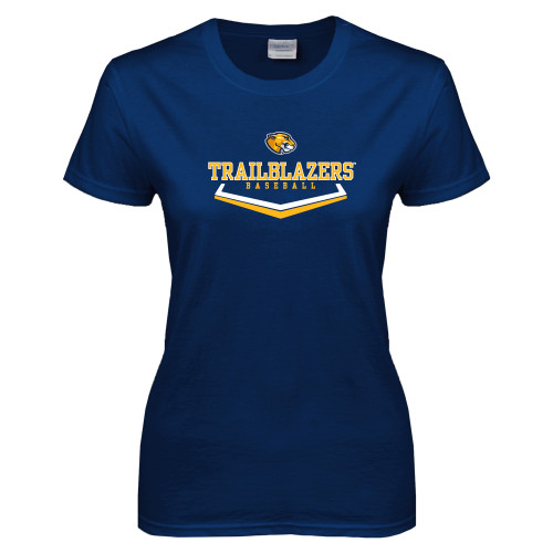  Womens Short Sleeve Navy Tee - Baseball Plate Design