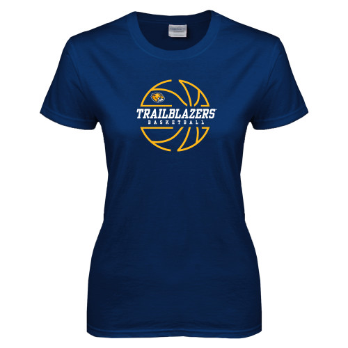  Womens Short Sleeve Navy Tee - Basketball Ball Design