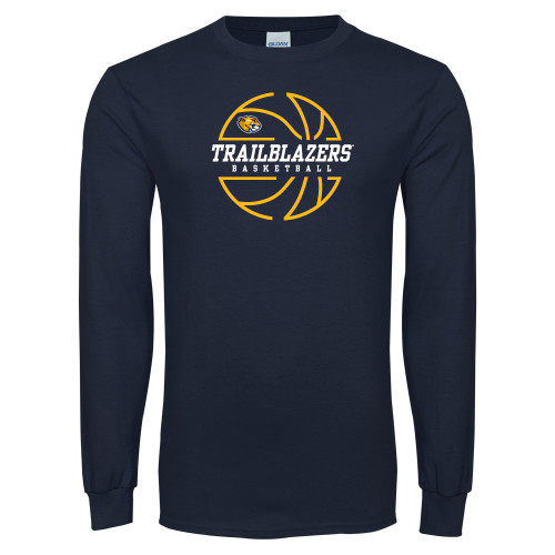  Navy Long Sleeve T-Shirt - Basketball Ball Design
