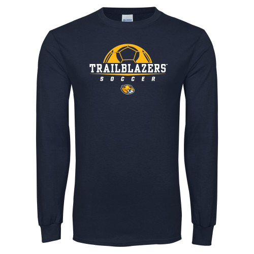  Navy Long Sleeve T-Shirt - Soccer Half Ball Design