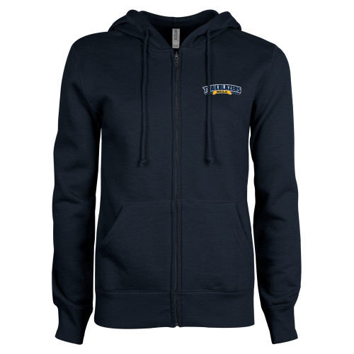  ENZA Womens Navy Fleece Full Zip Hoodie - Wordmark