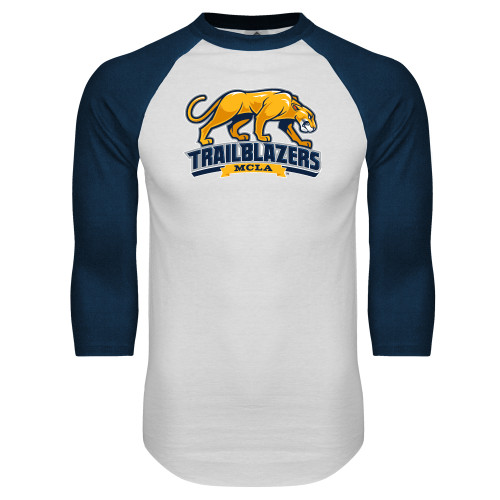  White/Navy Raglan Baseball T Shirt - Primary Mark
