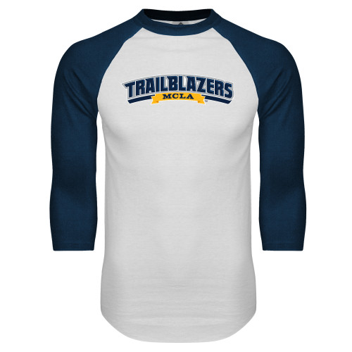  White/Navy Raglan Baseball T Shirt - Wordmark