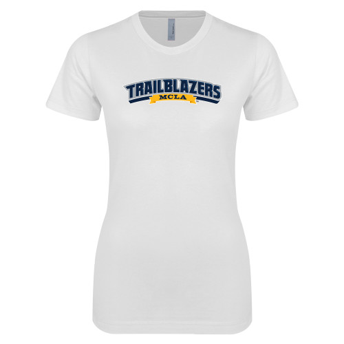  Next Level Womens White Boyfriend Tee - Wordmark