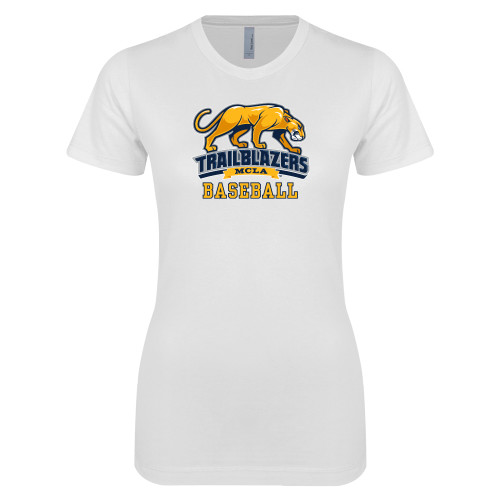 Next Level Womens White Boyfriend Tee - Baseball