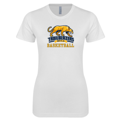  Next Level Womens White Boyfriend Tee - Basketball