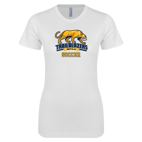  Next Level Womens White Boyfriend Tee - Soccer