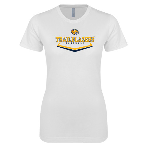  Next Level Womens White Boyfriend Tee - Baseball Plate Design