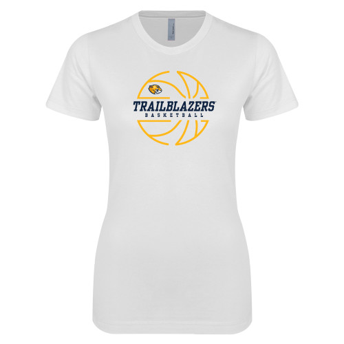  Next Level Womens White Boyfriend Tee - Basketball Ball Design