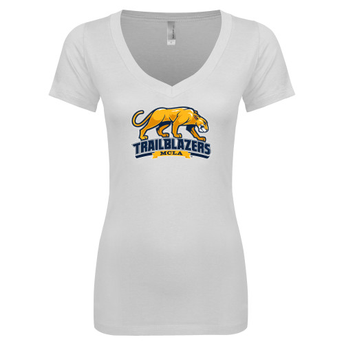  Next Level Womens White Ideal V Tee - Primary Mark
