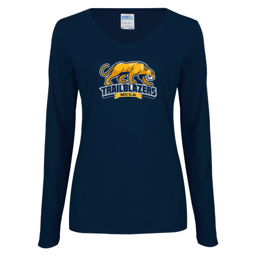  Womens Navy Long Sleeve V Neck Tee - Primary Mark